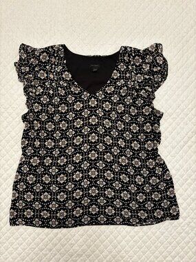 Women’s Loft Patterned Flutter Sleeve V-Neck Blouse L